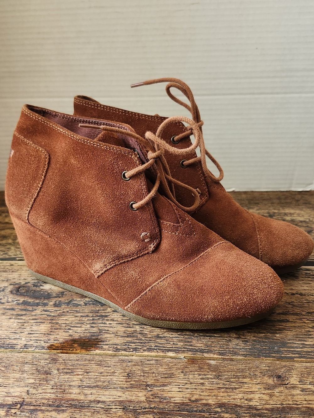 Toms Women's Suede Wedge Ankle Booties - Rust